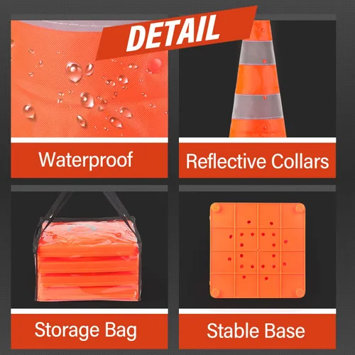 Miniatura 7 de RoadHero Paquete de 4 conos plegables de seguridad de tráfico de 28 pulgadas, conos emergentes multiusos con collar reflectante para seguridad vial