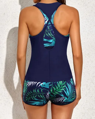Miniatura 2 de Yonique Traje de baño tankini atlético de 3 piezas para mujer con pantalones cortos, camiseta sin mangas con brasier deportivo y pantalones cortos