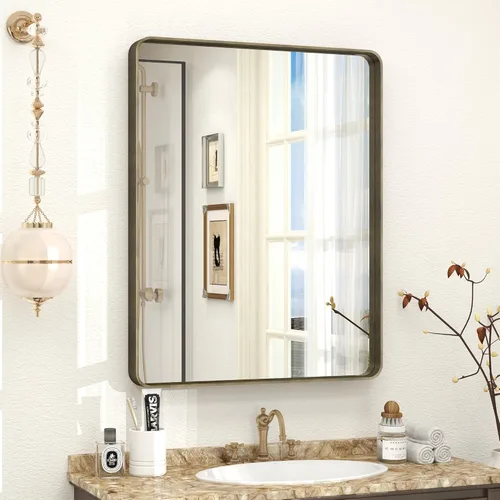 Miniatura 55 de Paquete de 2 espejos de baño con marco de metal negro de 22 x 30 pulgadas, espejo rectangular redondeado negro mate, antioxidante, se cuelga