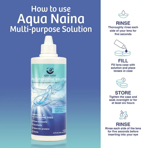 Miniatura 4 de Oculus Curae Aqua Naina Contact Solution – Fórmula premium sin conservantes para lentes suaves, duras, esclerales y permeables a los gases