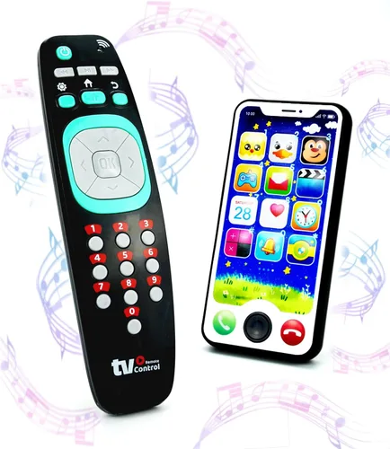 Paquete de juguetes de control remoto para bebés y teléfonos inteligentes, juego de simulación para bebés pequeños, juguetes musicales con luz y