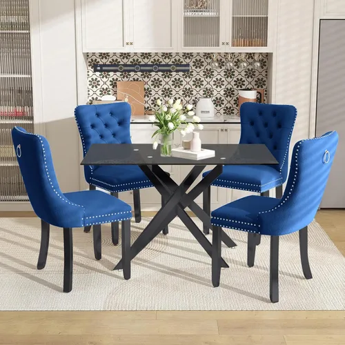 Miniatura 19 de Juego de mesa de comedor de 51 pulgadas de vidrio para 4, mesa de cocina rectangular de vidrio con 4 sillas tapizadas con acentos de terciopelo