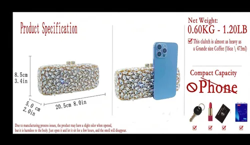 Miniatura 2 de Boutique De FGG Minaudiere - Bolso de mano de cristal para mujer, para fiesta, baile de graduación, con diamantes de imitación, bolso de mano
