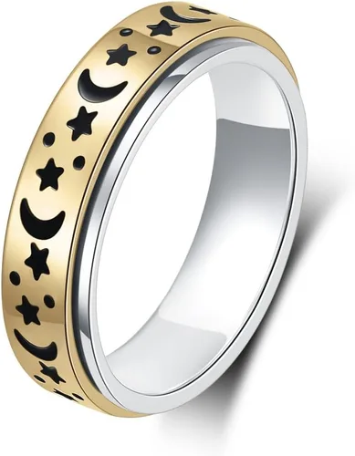 Miniatura 11 de Anillo de ansiedad para mujer, anillos giratorios: anillos giratorios de acero inoxidable de 0.236 pulgadas (0.236 in) con luna y estrella
