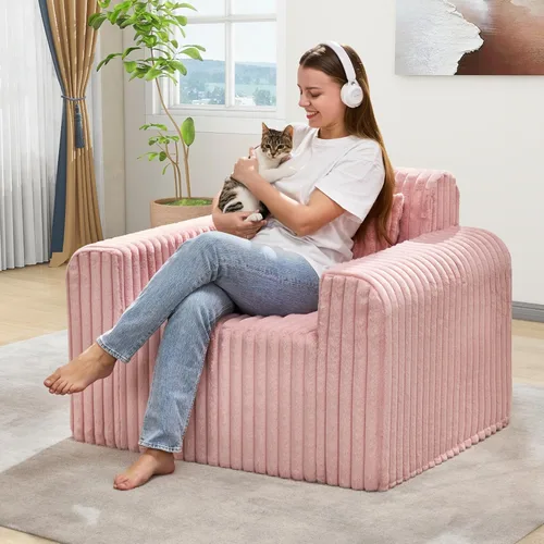 Miniatura 13 de Hobestluk Sofá Individual de Espuma Sillón Sofá para Espacios Pequeños Sofás Cómodos con Funda Extraíble Sofá Peludo con Almohadas para Sala de Negro