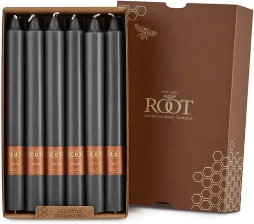 Root Candles Juego de velas sin perfume de mezcla de cera de abeja prémium en caja, Arista Smooth, 9 pulgadas, piedra, 12 unidades