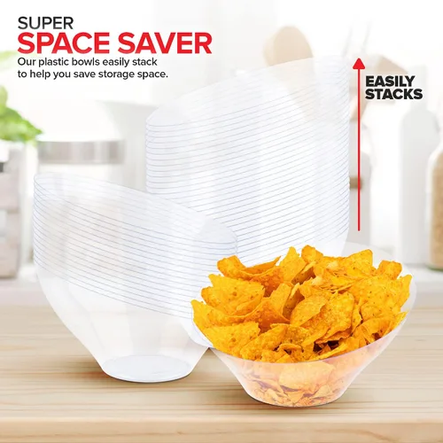 Miniatura 7 de Cuencos de servir de plástico transparente de 54 onzas (paquete de 4) Platos grandes desechables para dulces, recipientes de bufé para papas fritas