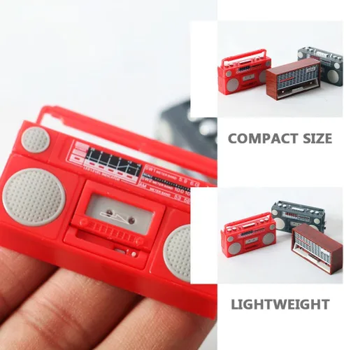 Miniatura 5 de ibasenice Modelo de radio vintage en miniatura de 2.28 x 1.06 x 0.51 pulgadas, accesorio de casa de muñecas, adorno de radio de plástico retro