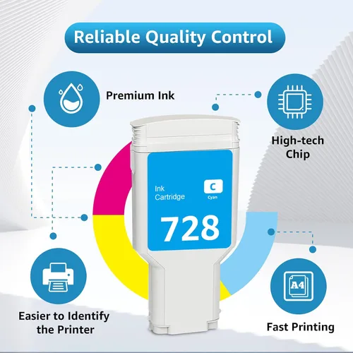 Miniatura 3 de Cartucho de tinta compatible de repuesto para remanufacturado 728 cian 10.1 fl oz 728XL tinta (F9J67A) uso con impresoras DesignJet T830 MFP