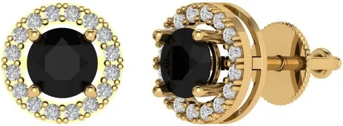 1.60 quilates brillante de corte redondo halo solitario impecable genuino ónix negro natural piedra preciosa VVS1 ideal par de aretes solitario de
