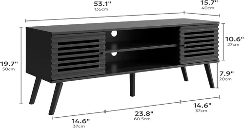 Miniatura 2 de Furnify Soporte de TV moderno de mediados de siglo de 53 pulgadas para TV de 50/55/60 pulgadas, consola multimedia de TV con puertas de listones