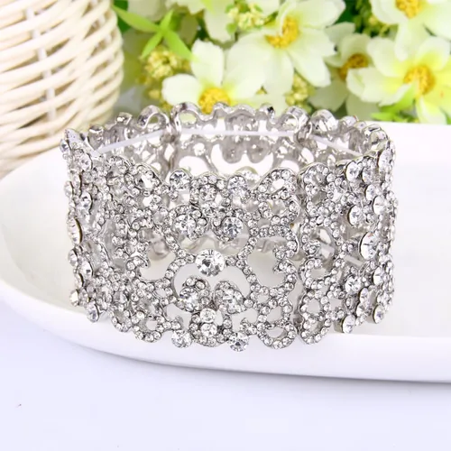Miniatura 4 de EVER FAITH Pulsera elástica de cristal austríaco con corazón Art Deco para mujer, transparente