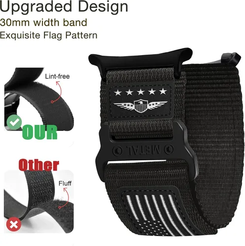 Miniatura 2 de Abanen Correa de reloj de nailon tejido resistente para Samsung Galaxy Watch 8 1.575 in/1.732 in, correa deportiva táctica sin huecos con bandera