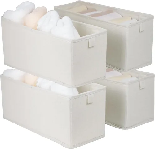 Miniatura 7 de Contenedores de almacenamiento de tela, paquete de 3 cestas de almacenamiento plegables para estantes, organizadores decorativos de lino