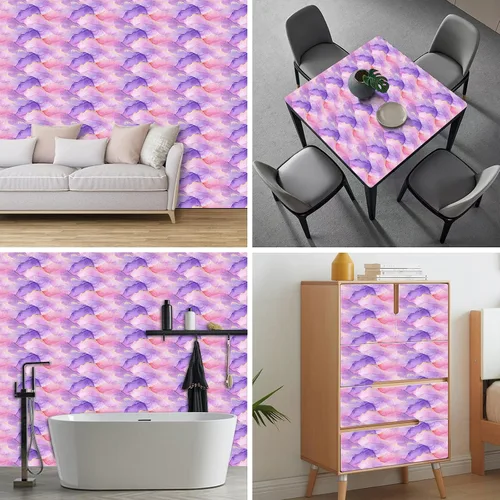 Miniatura 8 de HOMETITUTE Papel tapiz de acuarela pastel para despegar y pegar, patrón degradado morado y rosa, 118.1 x 17.7 pulgadas, papel adhesivo autoadhesivo