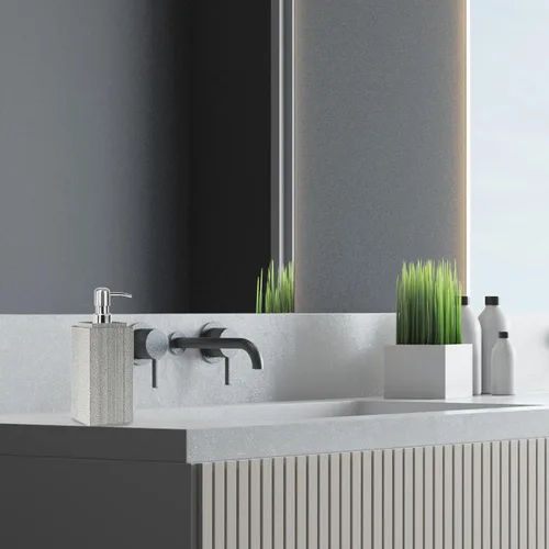 Miniatura 7 de Dispensador de jabón de mármol para baño, Amaauto dispensador de jabón líquido y loción de mármol natural con bomba en botella para encimera de Gris