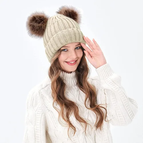 Miniatura 3 de Arctic Paw - Gorro tejido con orejas de pompón de piel sintética