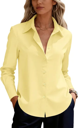 Miniatura 23 de siliteelon Camisas de vestir con botones para mujer, camisas de vestir de manga larga para mujer, camisas de trabajo de algodón de ajuste regular