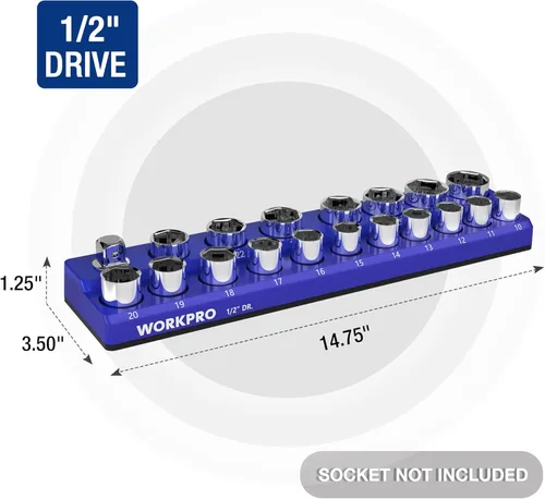 Miniatura 3 de WORKPRO Organizador magnético para llaves de vaso, soporte métrico de 1/2 pulgada, bandejas para llaves de vaso con capacidad para 19 piezas