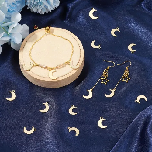 Miniatura 2 de UNICRAFTALE 50 dijes de luna de acero inoxidable, dijes dorados para hacer joyas, colgantes para collares, pulseras, aretes, manualidades, agujero