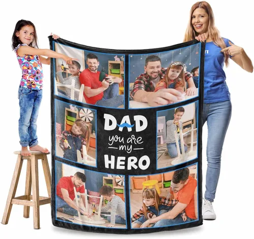 Miniatura 9 de Manta personalizada para el Día del Padre, regalos para papá, mantas personalizadas con fotos, mantas personalizadas de collage de fotos, manta suave