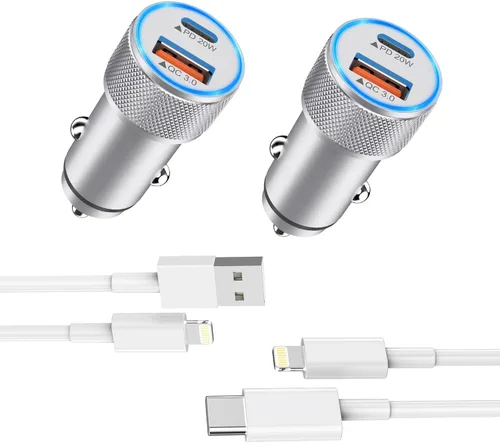 Miniatura 9 de Cargador de iPhone para automóvil,【2 paquetes】38W Puerto dual USB C+QC3.0 [Certificado MFi de Apple] Carga rápida Encendedor de cigarrillos Cargador