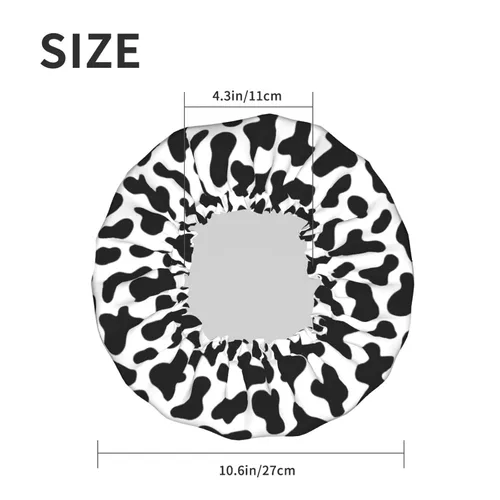 Miniatura 6 de Gorro de ducha de granja de animales abstractos de piel de vaca en blanco y negro para mujer, doble capa impermeable ajustable, gorra de baño