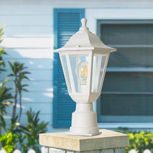 Miniatura 8 de FUDESY Luz de poste para exteriores, lámpara blanca para exteriores con base de montaje en muelle, lámpara de poste impermeable con enchufe E26
