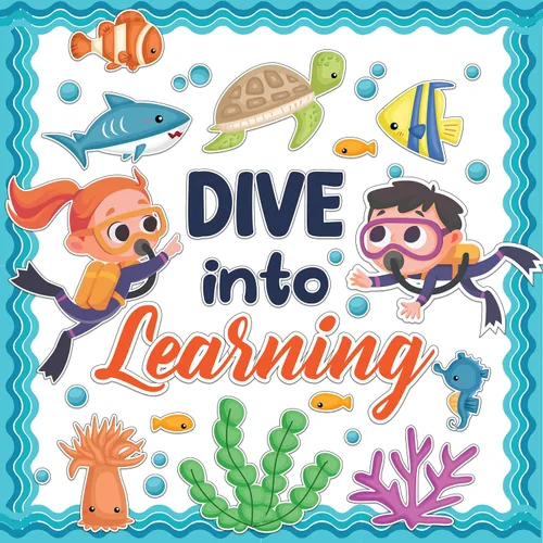 Decorably Juego de 69 tableros de anuncios inspiradores con bordes para bucear en el aprendizaje, cartulina laminada brillante para decoración de
