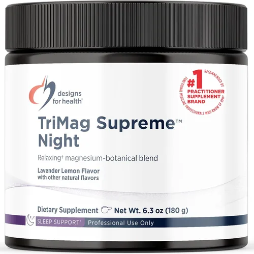 Designs for Health TriMag Supreme Powder Night - Suplemento de bebida de magnesio de 300 mg con cereza ácida para calma y sueño, sabor a lavanda y