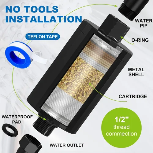 Miniatura 6 de All Metal - Filtro de ducha KDF 55 con vitamina C E y A para agua dura, filtros de agua universales de alta presión para reducir productos químicos