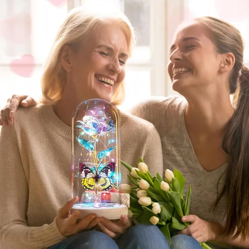 Miniatura 6 de Beferr Regalos de cumpleaños para mujeres, rosa de cristal de galaxia, flores preservadas para siempre, rosa iluminada en cúpula de cristal, regalos