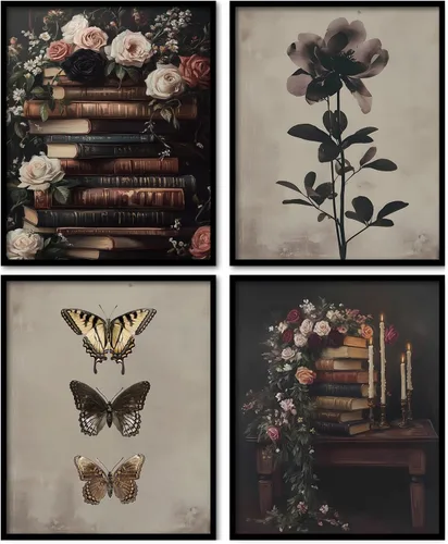 KDHTY Vintage Library Cottagecore Decoración de Pared Libresca Arte de Pared Dark Academia, Arte de Pared Melancólico Decoración de Baño, Pósteres