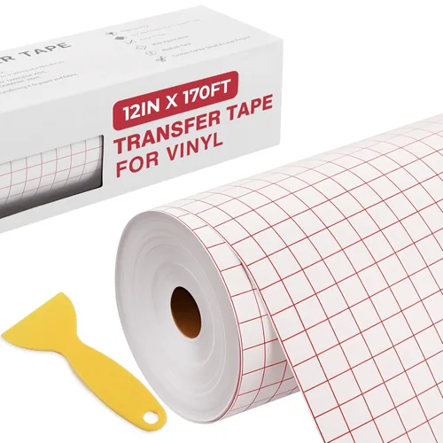 Miniatura 10 de YRYM HT Rollo de cinta de papel de transferencia de vinilo transparente - 12 x 50 pies con rejilla de alineación Cinta de aplicación para Silhouette