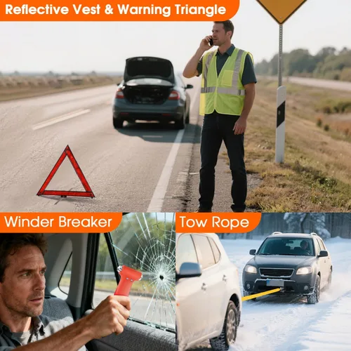 Miniatura 6 de Kit de emergencia para automóvil con compresor de aire, kit de emergencia en carretera para vehículos, automóvil, camión con cables de puente, kit
