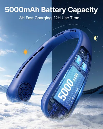 Miniatura 4 de SHEWIND Ventilador de cuello portátil, ventilador personal manos libres, ventilador sin aspas recargable con batería de 5000 mAh, pantalla digital