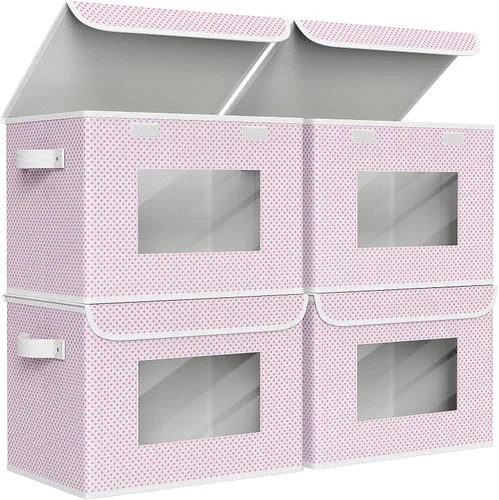 Miniatura 18 de Univivi Cajas de almacenamiento plegables de tela con tapas para ropa, [paquete de 3] cajas organizadoras de armario con asas para el hogar, Beige