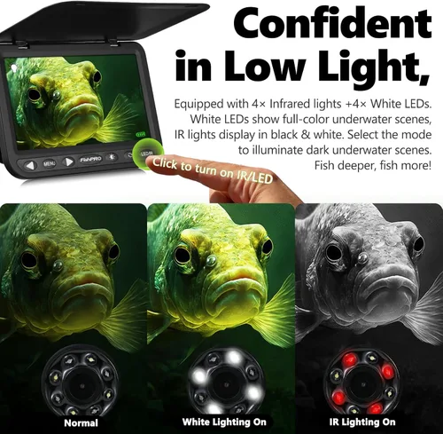 Miniatura 9 de [Actualización FishPRO® 2026] Cámara de pesca submarina NO.1 HD 1080P de 7 pulgadas, IPS- con 10,000 mAh (fácil de usar), cámara de pesca en hielo