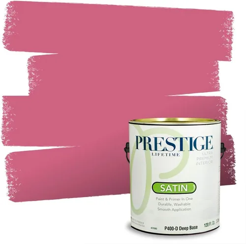 Miniatura 148 de Prestige Paints E100-T-SW6591 Pintura exterior e imprimación en uno, 1 galón, plano, combinación comparable de Sherwin Williams Amaryllis, 1 galón
