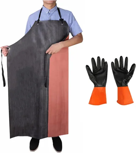 TonLing Delantal de Goma Impermeable con Guantes de Goma Gruesos para Hombres y Mujeres, Delantales Químicos de Servicio Pesado con Almohadilla