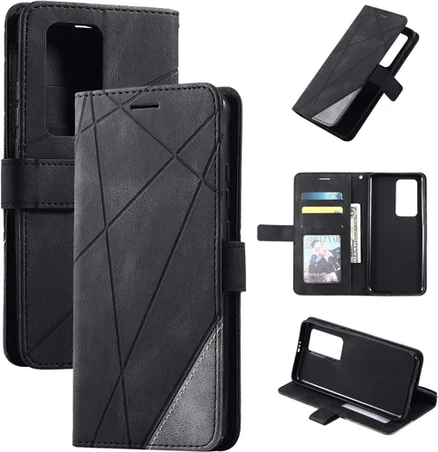 Funda para Huawei P40 Pro, Funda para Huawei P40 Pro 5G ELS-NX9 ELS-N29 ELS-N04 ELS-AN00 Funda con tapa de piel sintética negra