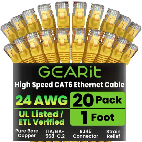 Miniatura 55 de Paquete de Cable Ethernet Cat 6 GEARit - Pack de 10 cables de conexión Ethernet Cat6 de 15 pies Cable de conexión de red RJ45, conectores dorados