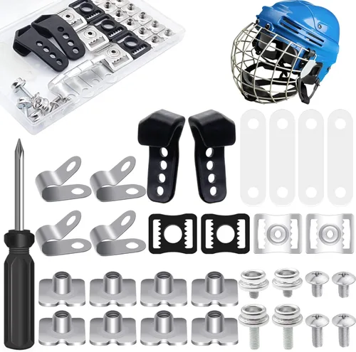 Football Helmet Repair Kit, Hockey Helmet Replacement Parts, Visor J Clips Rubber Gasket Screw Nuts with 1 Pcs Srewdriver, Chin Strap Adapter for