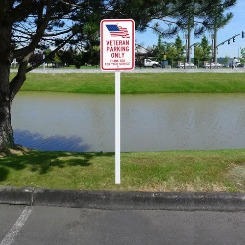 Miniatura 3 de SmartSign Letrero de metal con texto en inglés "Veteran Parking Only - Thank You For Your Service" de 18 x 12 pulgadas con símbolo de la bandera