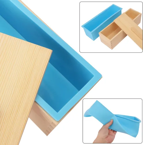 Miniatura 3 de Paquete de 6 cajas de madera artesanales para hacer jabón, moldes de silicona de alta calidad de 42 onzas con caja de madera y tapa, ideal