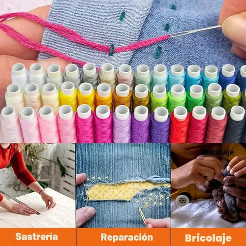 Miniatura 6 de JUNING Kit de costura con estuche negro, suministros de costura portátiles para el hogar, viajes, adultos, principiantes, emergencias, 42 hilos