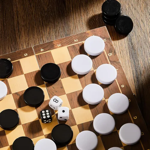 Miniatura 7 de Skylety 30 piezas de backgammon piezas de damas, 1.25 pulgadas de repuesto de fichas de juego de mesa con 5 dados (negro y blanco)