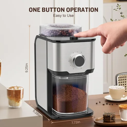 Miniatura 9 de AYCHIRO Molinillo de café con rebabas, molinillo de granos de café eléctrico ajustable con 14 configuraciones de molienda, 2-12 tazas para espresso