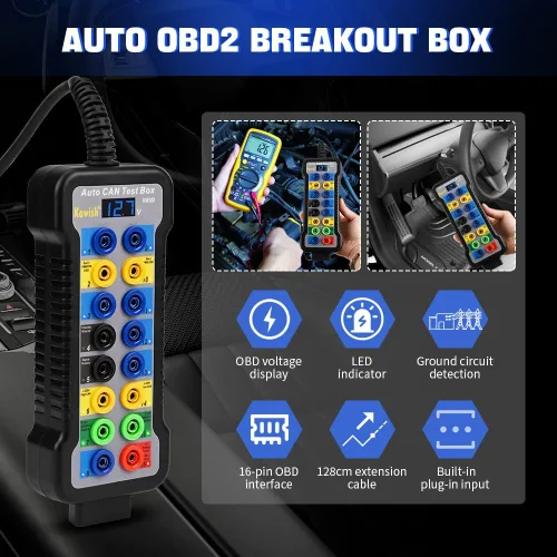 Miniatura 2 de Caja de ruptura OBD2 KAWISH Detector de protocolo OBDII Auto de 16 pines con pantalla LCD para detección de comunicación de protocolo