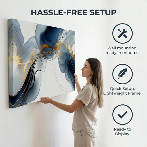 Miniatura 6 de HUADAOART Arte para pared, pintura abstracta, arte moderno, fondo dorado y azul, impresiones en lienzo para sala de estar, dormitorio, obras de arte